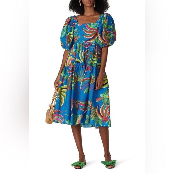 NWT FARM Rio Blue Banana Midi Dress Size S - Picture 12 of 16